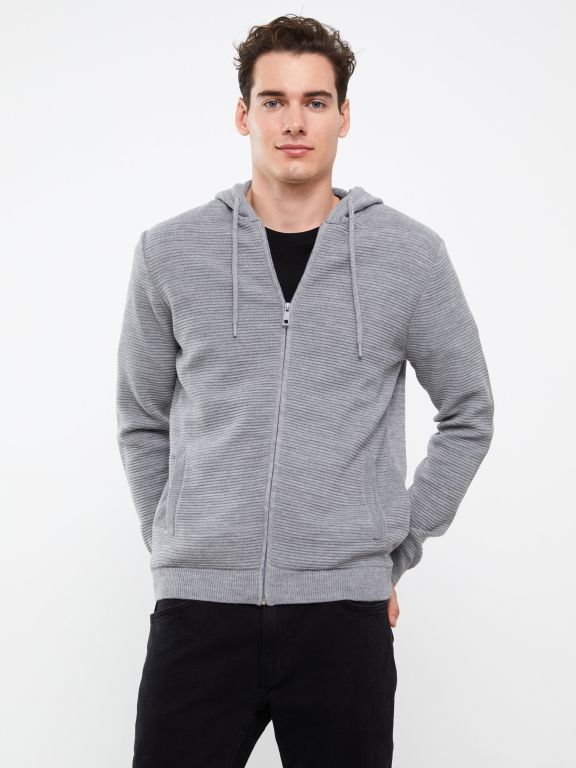 Hooded Long Sleeve Men's Tricot Cardigan