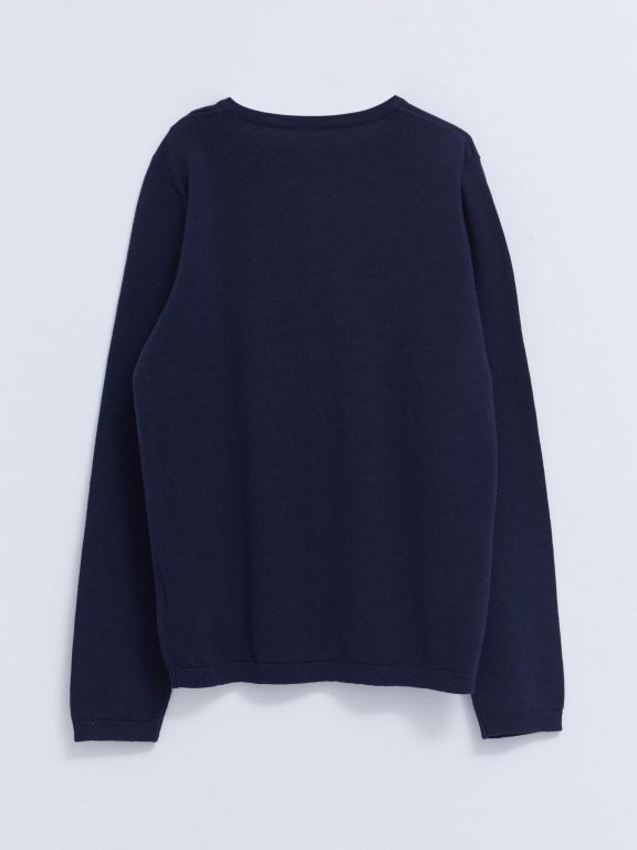 Crew Neck Basic Long Sleeve Girl Tricot Cardigan