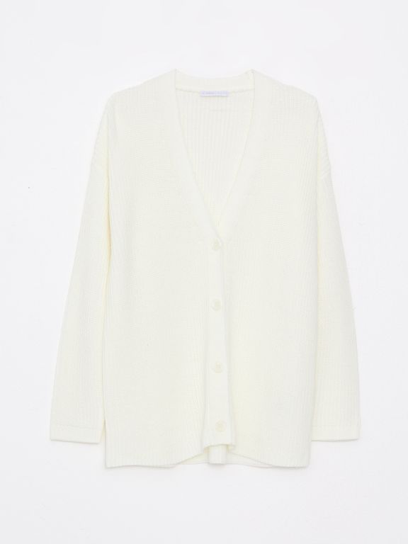 V Neck Regular Long Sleeve Women's Tricot Cardigan