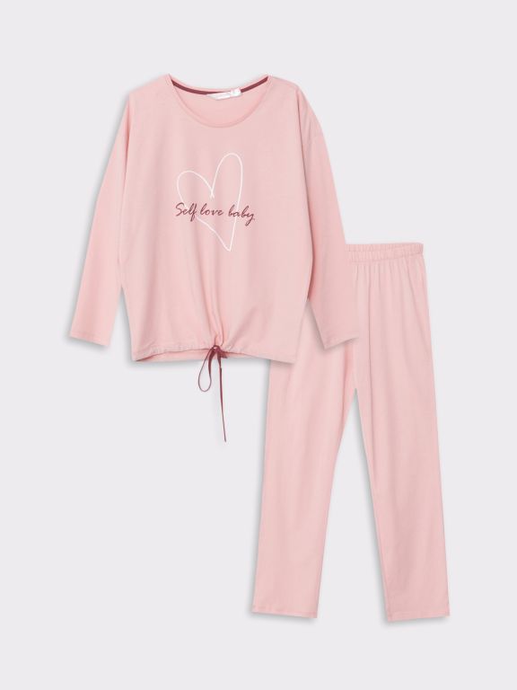 Crew Neck Printed Long Sleeve Cotton Women's Pajama Set