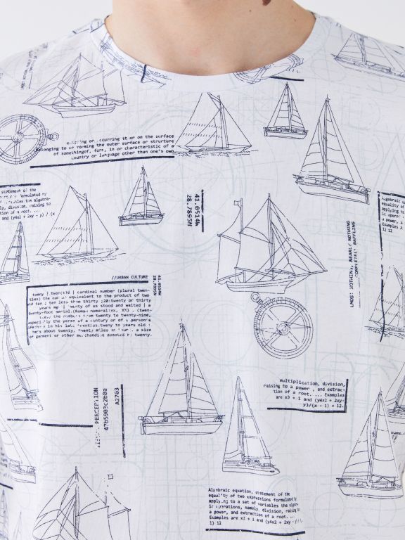 Crew Neck Short Sleeve Printed Combed Cotton Men's T-shirt