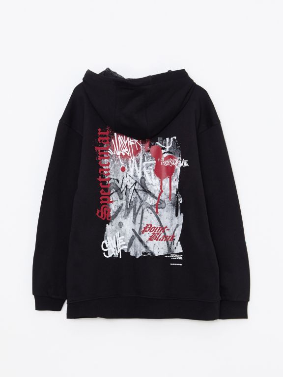 Oversize Hooded Long Sleeve Printed Men's Hoodie