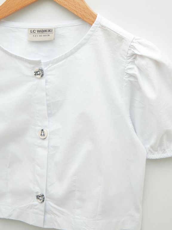 Crew Neck Basic Short Sleeve Poplin Girl Blouse