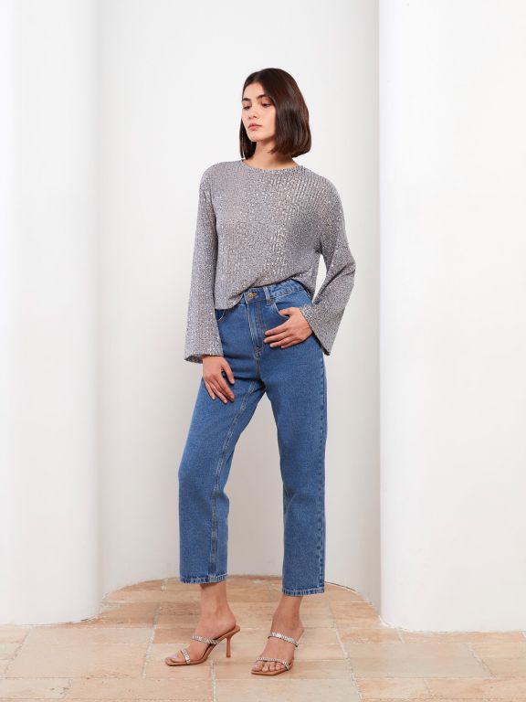 High Waisted Straight Fit Women's Denim Trousers