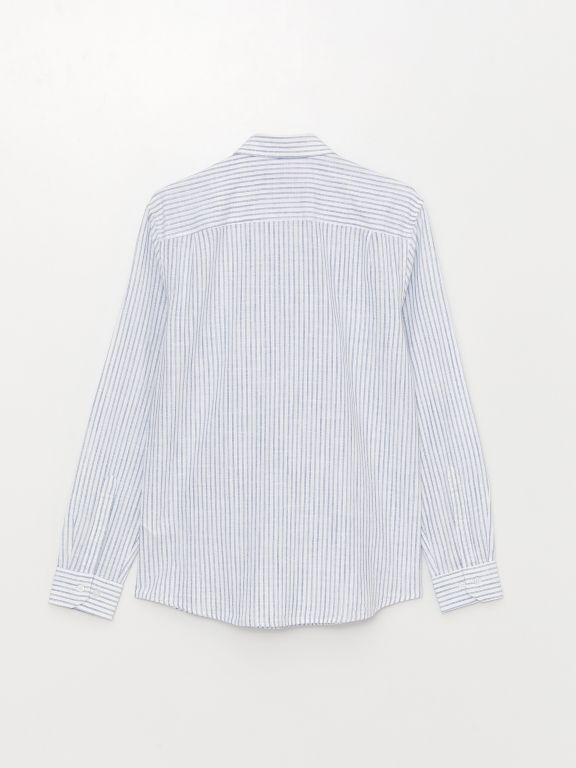 Regular Fit Long Sleeve Striped Poplin Men's Shirt