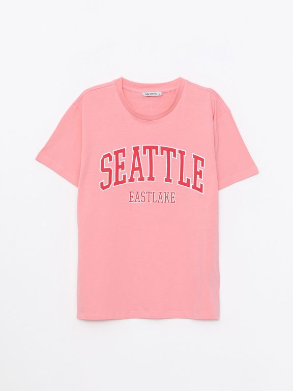 Crew Neck Printed Short Sleeve Cotton Women's T-shirt