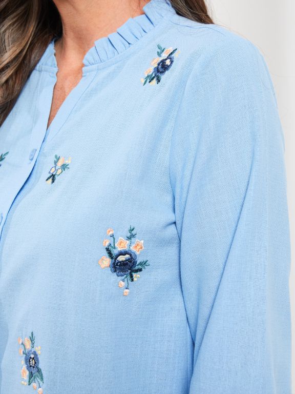 Women's Crew Neck Embroidery Cotton Shirt