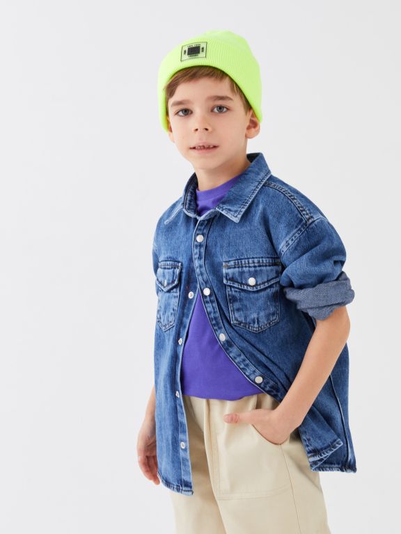 Basic Long Sleeve Boy Jean Shirt