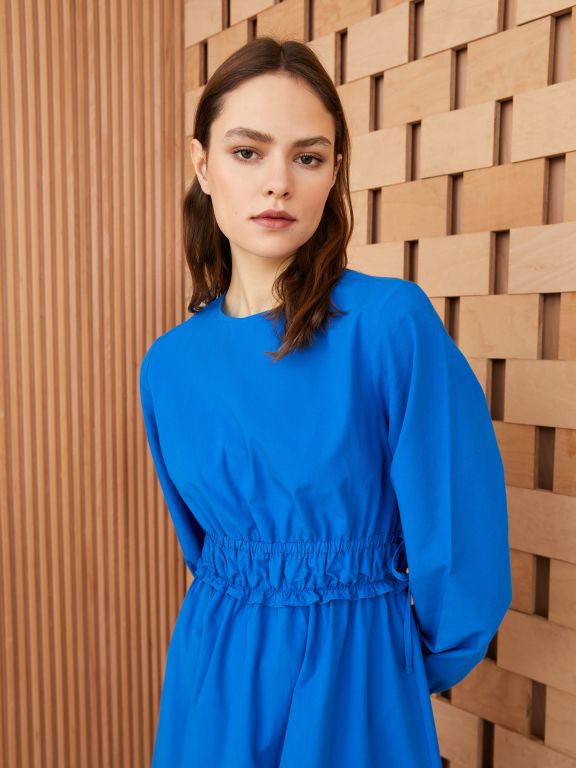 Crew Neck Regular Long Sleeve Poplin Women's Dress