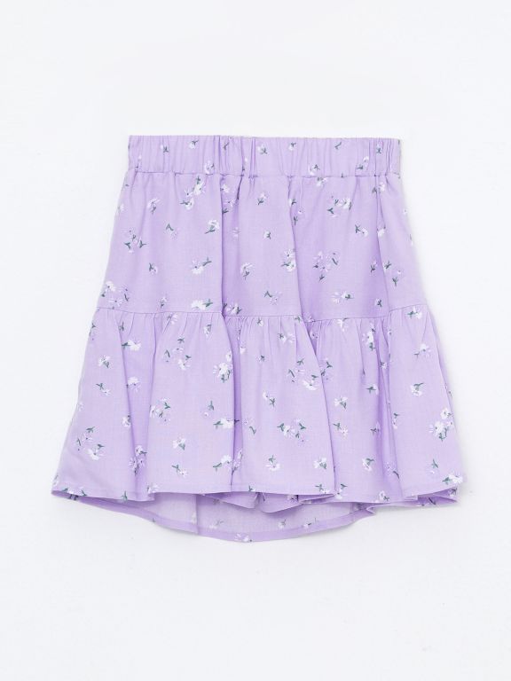 Elastic Waist Patterned Girl Short Skirt