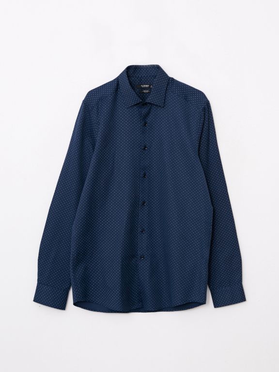 Slim Fit Long Sleeve Patterned Gabardine Men's Shirt