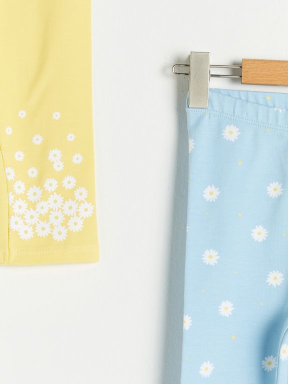 Elastic Waist Printed Cotton Baby Girl Long Tights 2-Pack