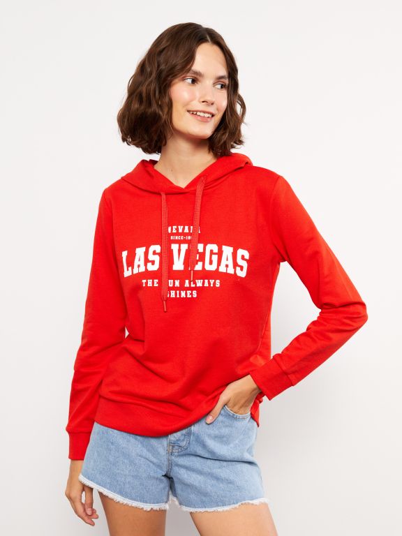 Hooded Printed Long Sleeve Women's Sweatshirt