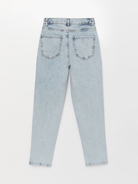 Women's High Waisted Mom Fit Regular Denim Trousers