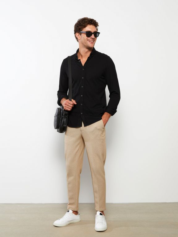 Slim Fit Long Sleeve Knitted Men's Shirt