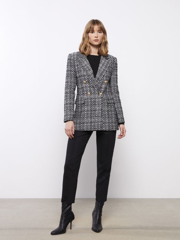 Patterned Long Sleeve Tweed Women's Blazer Jacket