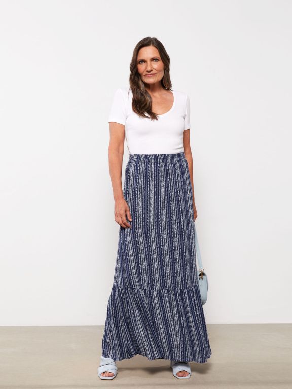Elastic Waist Patterned Crinkle Women's Skirt