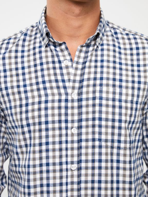 Regular Fit Long Sleeve Plaid Gabardine Men's Shirt