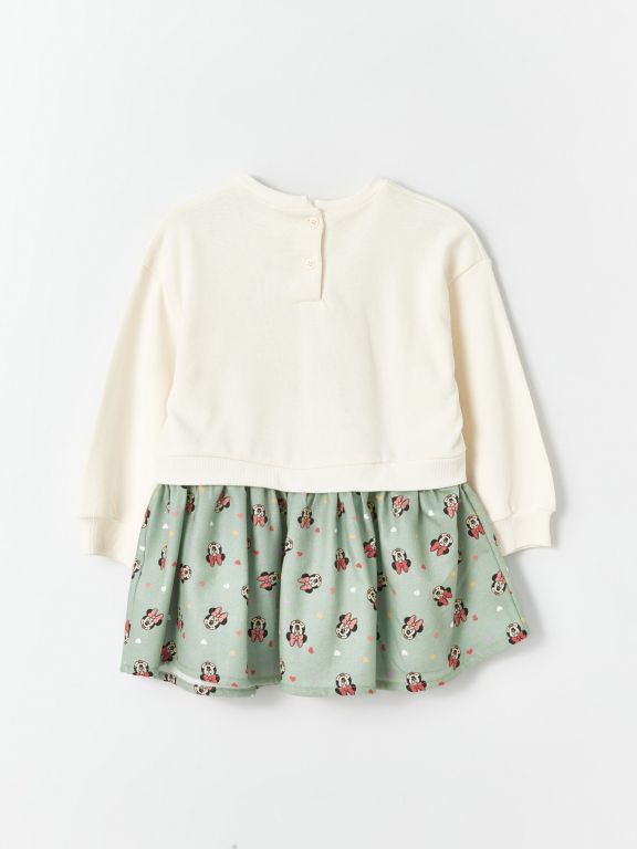 Crew Neck Minnie Mouse Printed Baby Girl Dress