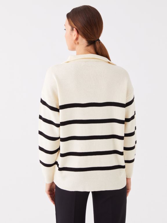 Jacket Collar Striped Long Sleeve Oversized Women's Knit Sweater