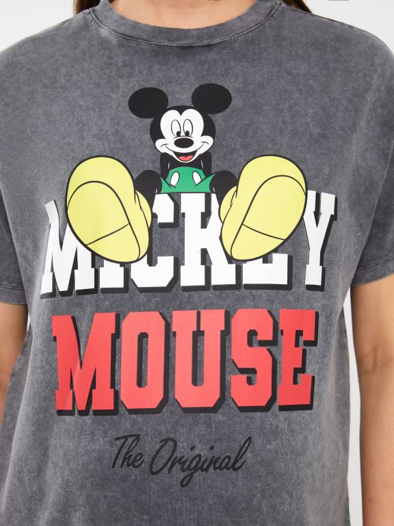 Crew Neck Mickey Mouse Printed Maternity T-Shirt