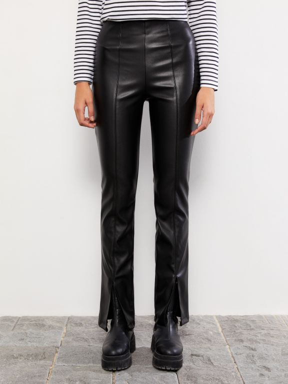 Standard Fit Regular Faux Leather Women's Trousers