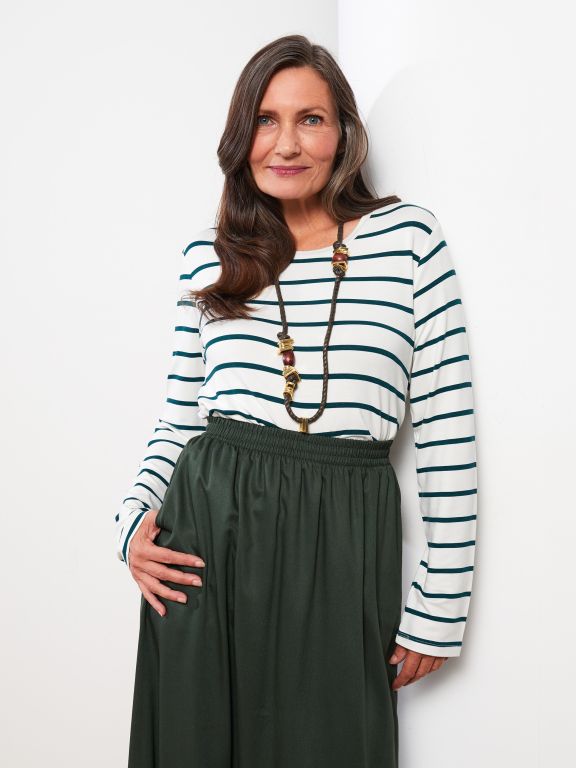 Crew Neck Striped Long Sleeve Women's Tunic