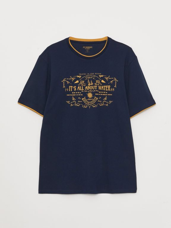 Crew Neck Short Sleeve Printed Combed Cotton Men's T-shirt