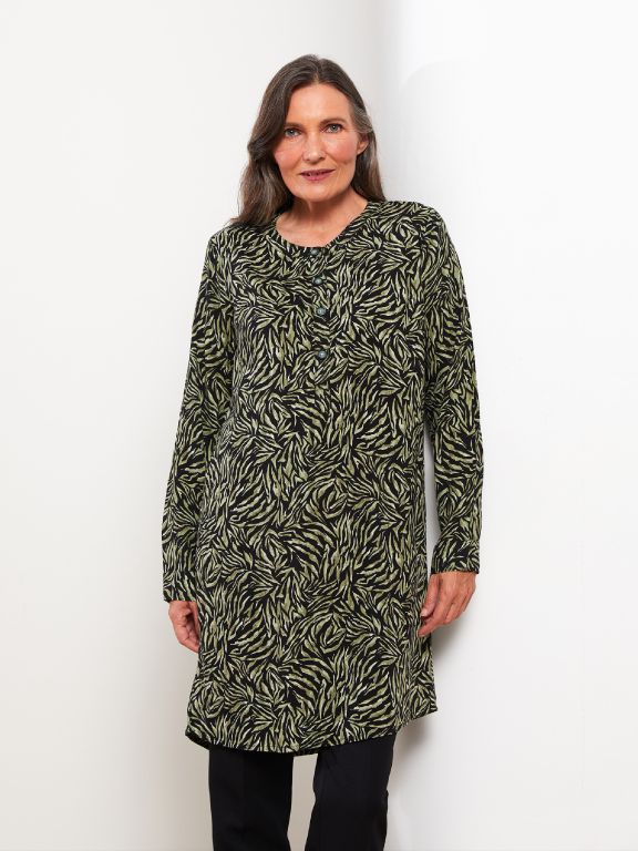 Crew Neck Patterned Long Sleeve Poplin Women's Tunic