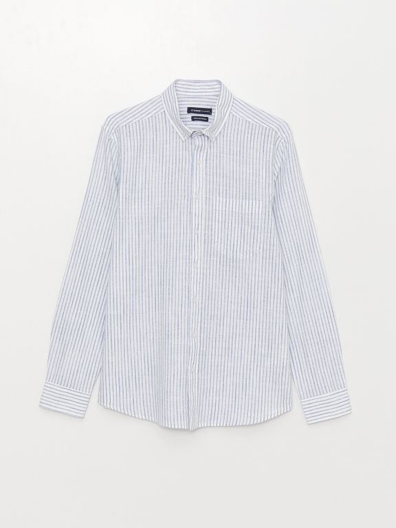 Regular Fit Long Sleeve Striped Poplin Men's Shirt