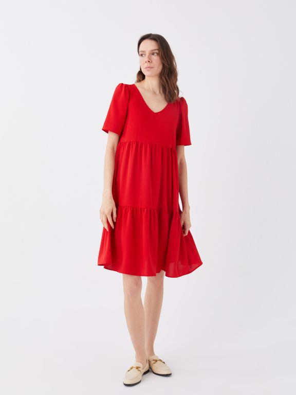V Neck Short Sleeve Aerobin Women's Dress