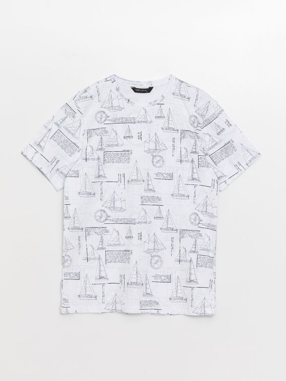 Crew Neck Short Sleeve Printed Combed Cotton Men's T-shirt