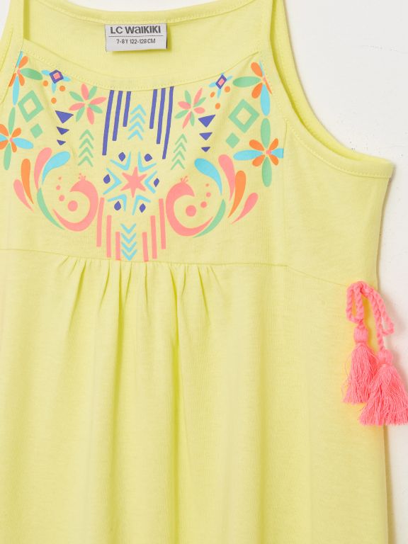 Square Neck Patterned Strappy Girl Dress
