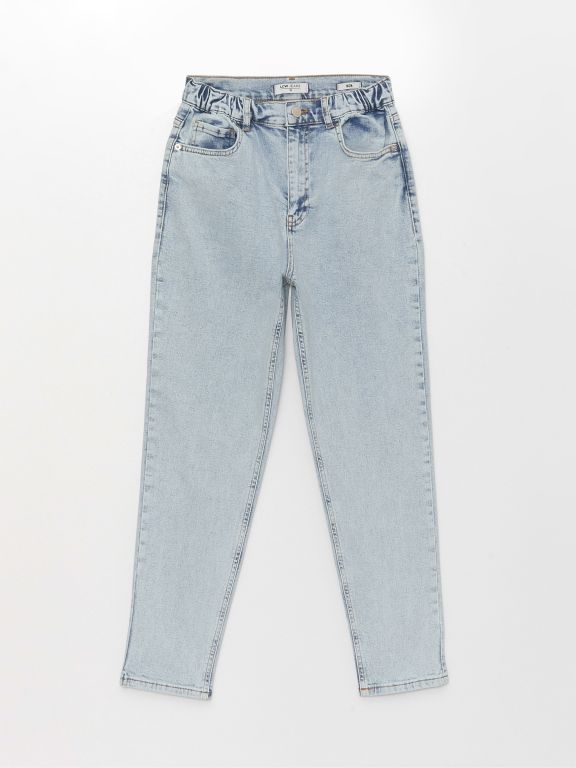 Women's High Waisted Mom Fit Regular Denim Trousers