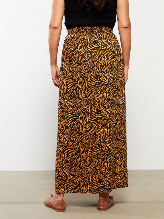 Elastic Waist Patterned A-Cut Viscose Women's Skirt