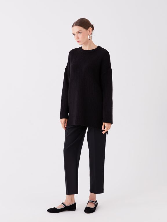 Crew Neck Straight Long Sleeve Oversize Women's Knitwear Sweater