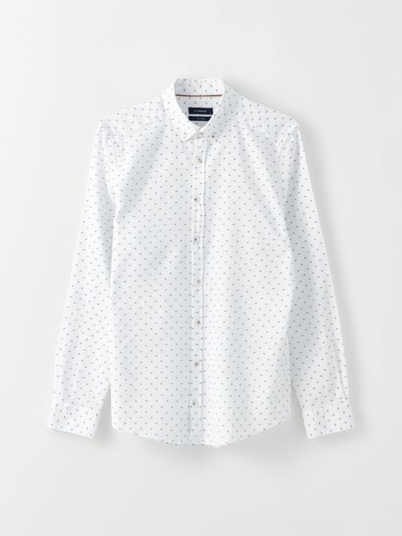 Slim Fit Long Sleeve Patterned Dobby Weave Men's Shirt