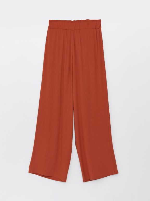 Elastic Waist Comfortable Fit Straight Crinkled Women's Trousers