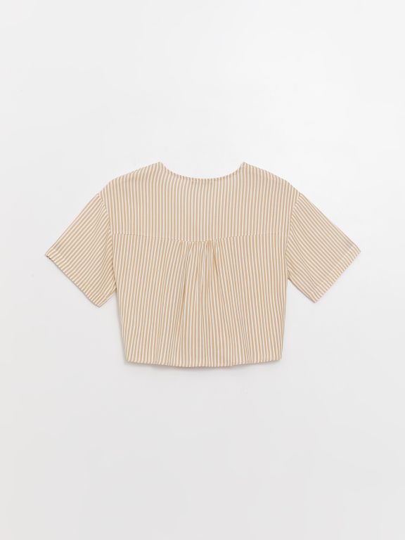 V-Neck Striped Short Sleeve Oversize Women's Blouse