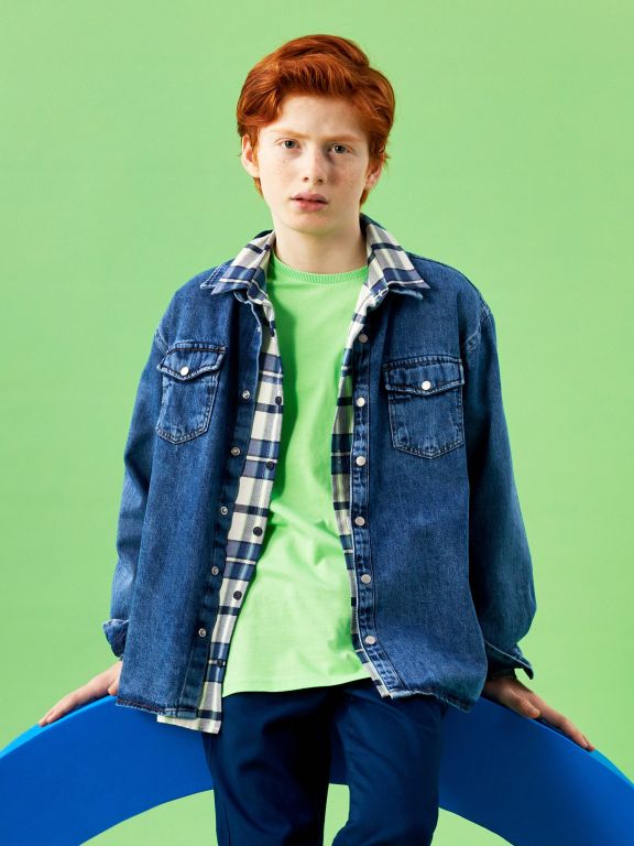 Basic Long Sleeve Boy Jean Shirt