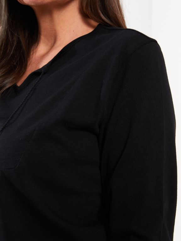 Tie Collar Straight Long Sleeve Cotton Women's Blouse