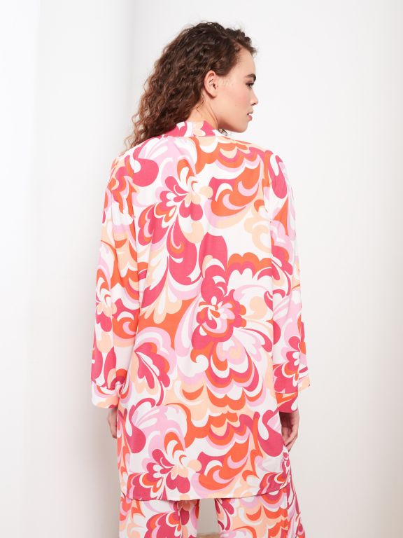 Shawl Collar Patterned Long Sleeve Women's Kimono