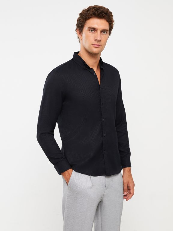 Slim Fit Long Sleeve Dobby Weave Men's Shirt