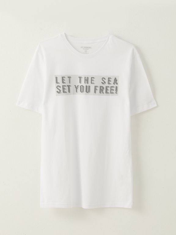 Crew Neck Short Sleeve Printed Combed Cotton Men's T-shirt