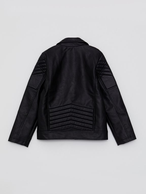 Shirt Neck Faux Leather Boy Coat