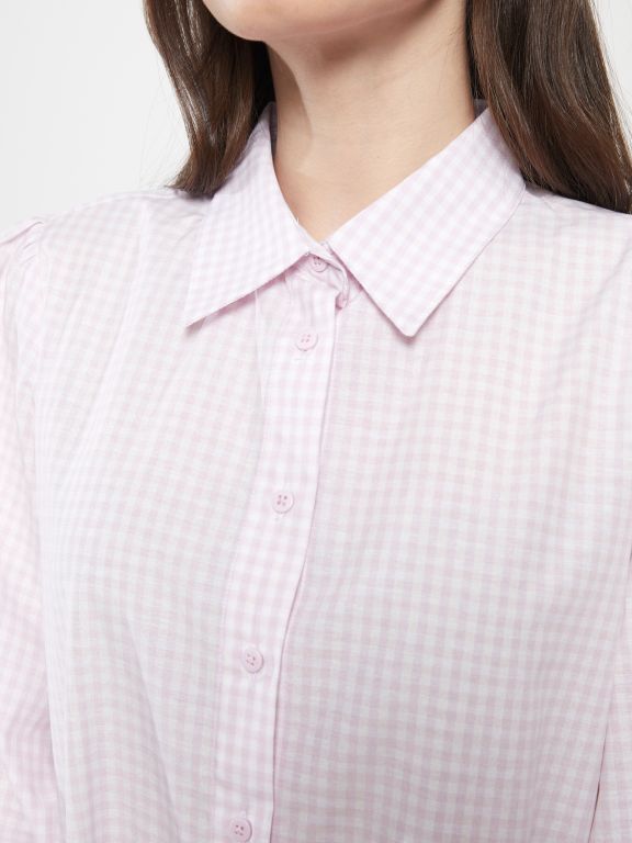 Shirt Collar Plaid Long Sleeve Women's Tunic