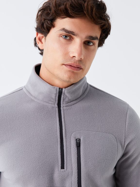 Stand Up Collar Long Sleeve Fleece Men's Sweatshirt