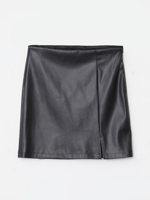 Plain Leather Look Women's Skirt