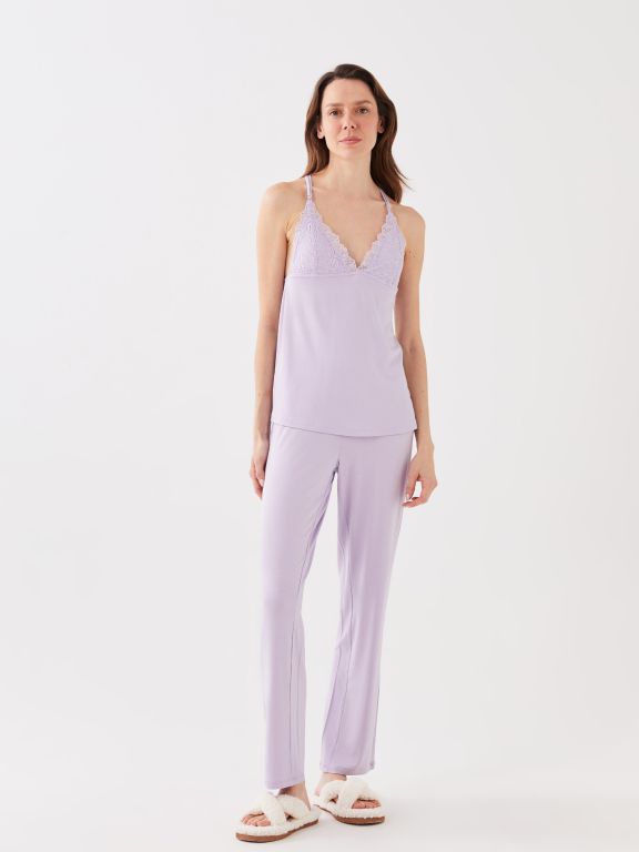 Women's V-Neck Lace Pajamas Set