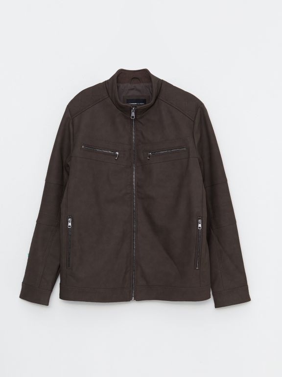 Standard Fit Turtle Neck Men's Faux Leather Jacket